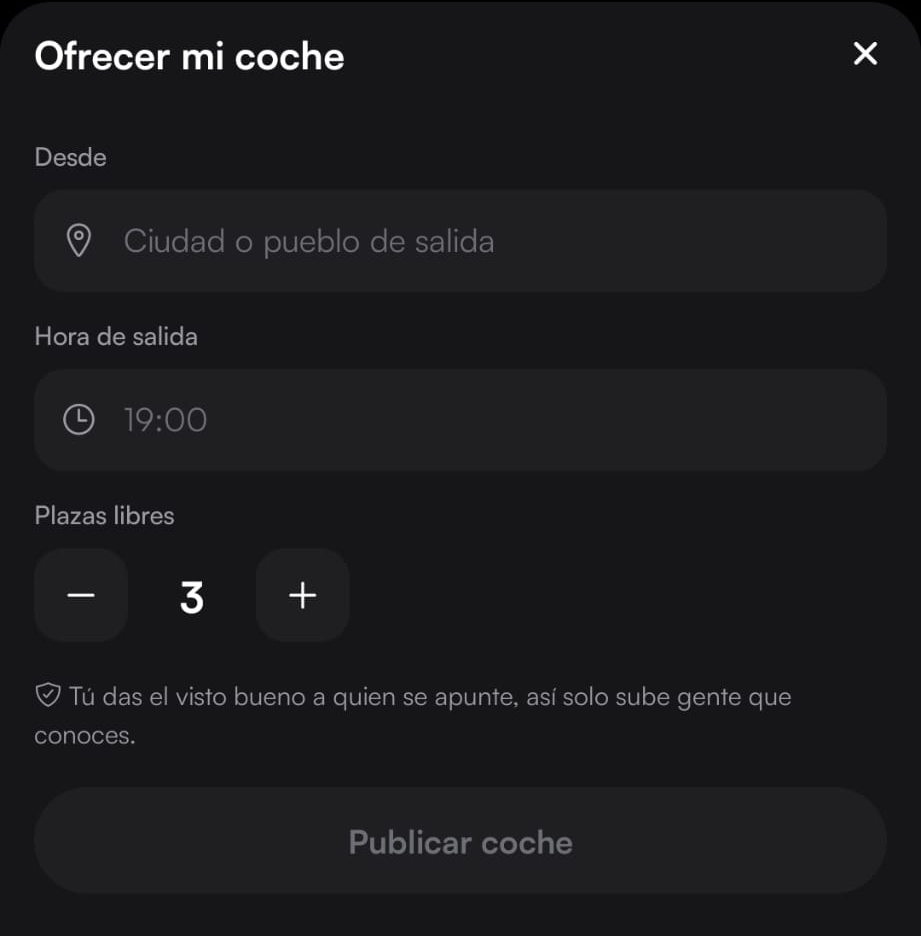 Ofrecer coche compartido en GigPulse