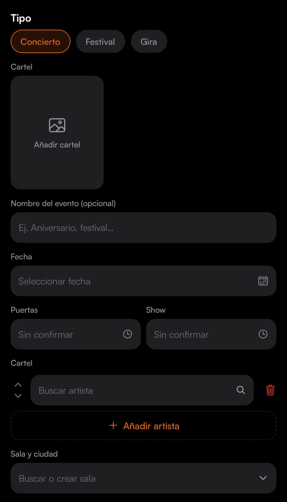 Crear un evento nuevo en GigPulse